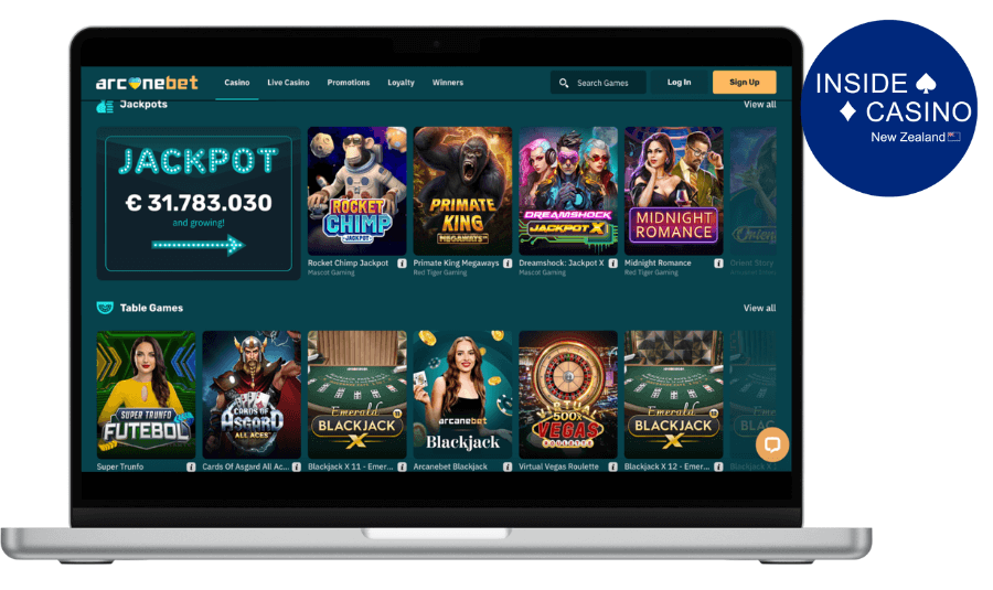 jackpot and table games at arcanebet casino nz